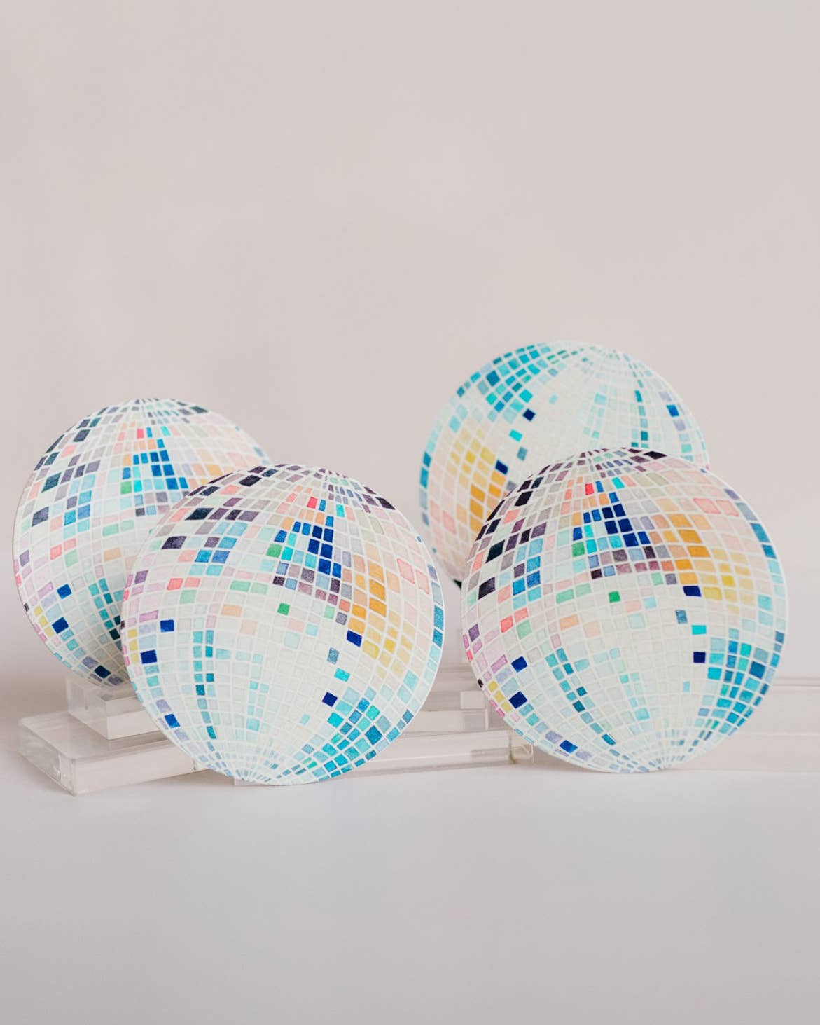 Rainbow Disco Ball Reusable Chipboard Coasters - Set of Four