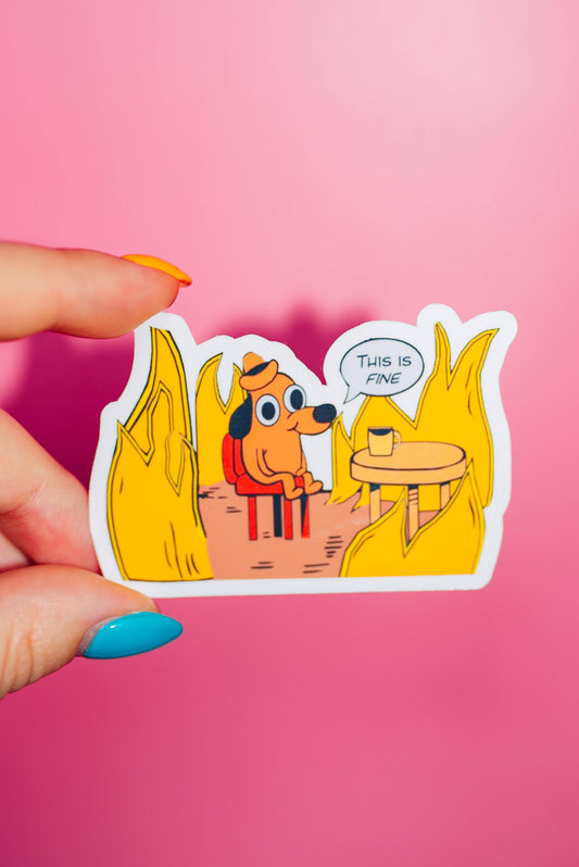 This Is Fine Meme Cartoon Sticker, Existential Crisis