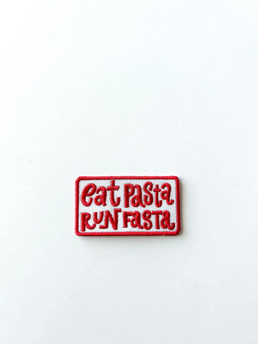 Eat Pasta Run Fasta Embroidered Iron-On Patch Pasta Lover
