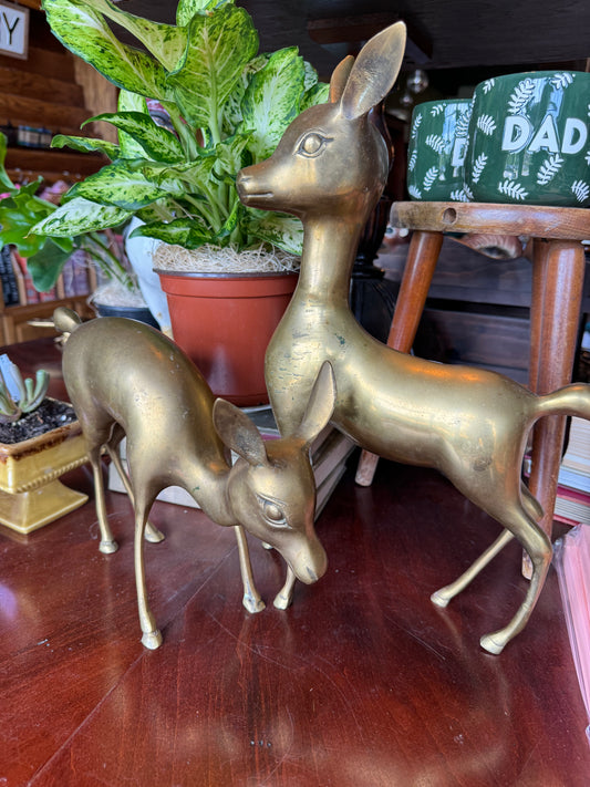 Mid Century Brass Deer Pair