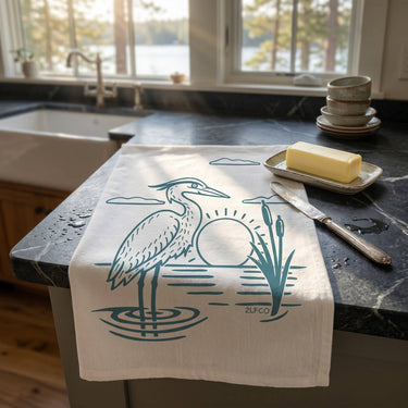 Heron Tea Towel — Screen-Printed Cotton Kitchen Towel