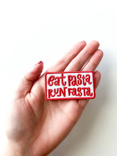 Eat Pasta Run Fasta Embroidered Iron-On Patch Pasta Lover