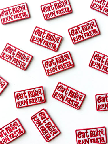 Eat Pasta Run Fasta Embroidered Iron-On Patch Pasta Lover